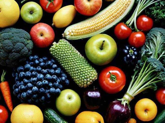 Vibrant Fruits and Vegetables Wallpaper