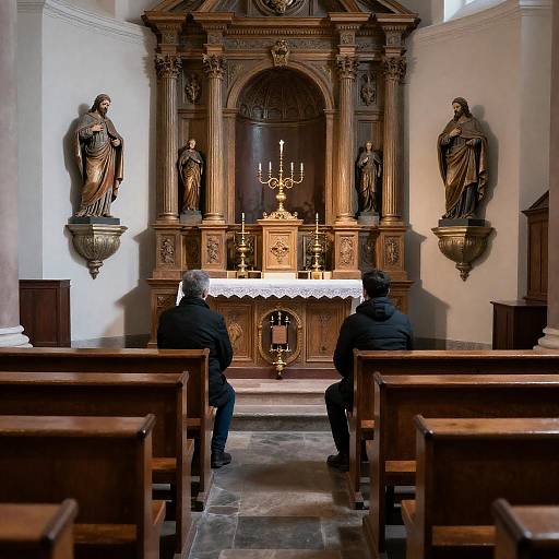 Serene Church Interior with Worshippers