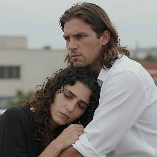 Man Comforting Woman Outdoors