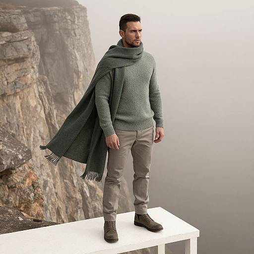 Contemplative Man on Foggy Cliff