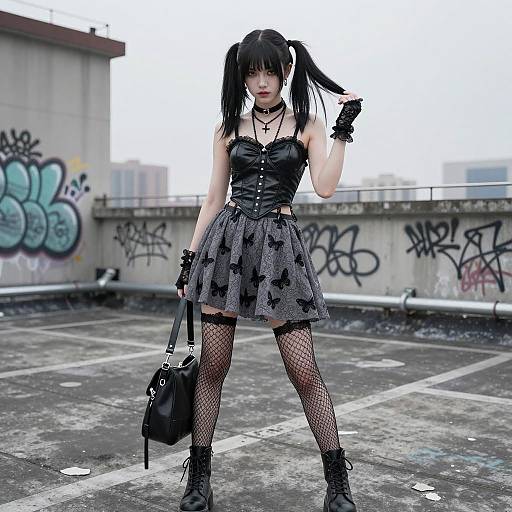 Gothic Urban Fashion Portrait of Young Woman