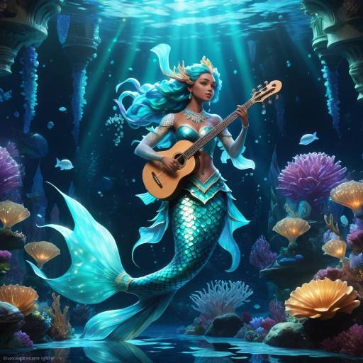 Enchanting Aqua Merfolk Bard in Underwater City Enchanting Aqua Merfolk Bard in Underwater City