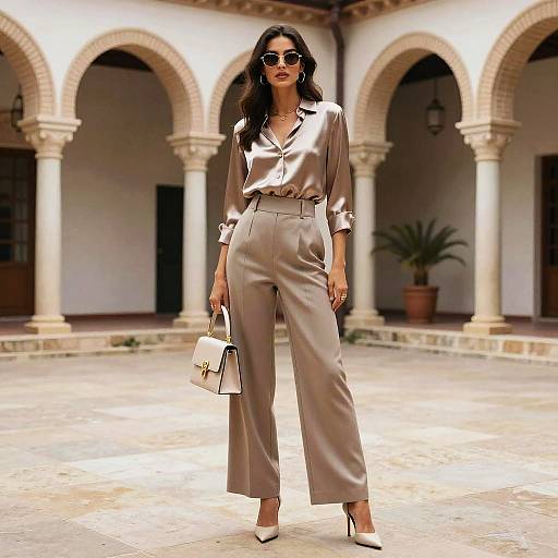 Chic Woman in Elegant Mediterranean Courtyard