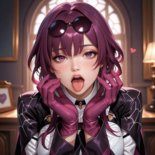Cute Girls with Purple Hair and Hearts