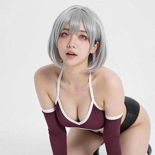 Portrait of Asian Woman with Silver Hair