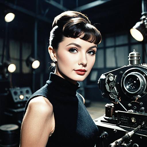 Woman in Dieselpunk Studio Setting