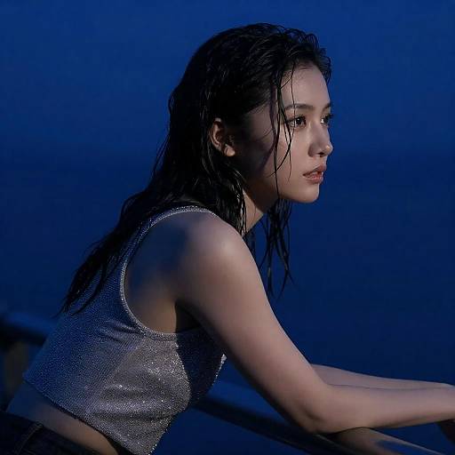 Mysterious Woman in Dim Blue Lighting