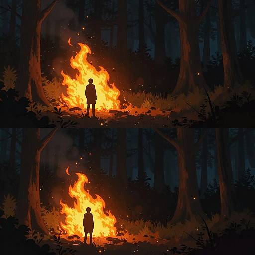 Dark Forest Fires Night Scene