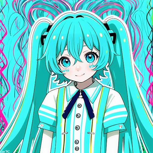 Illustration of Hachune miku, vocaloid in the style of Artsy-rc