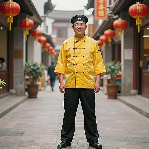 Cheerful Chef in Traditional Street Setting