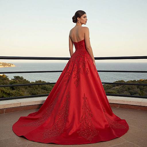 Elegant Woman in Red Wedding Gown