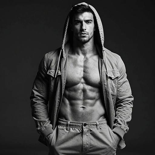 Powerful Muscular Man in Black-and-White