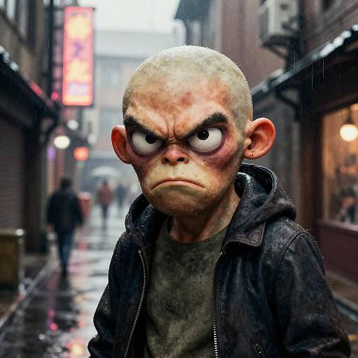 Dramatic Wojak in Neon Rain