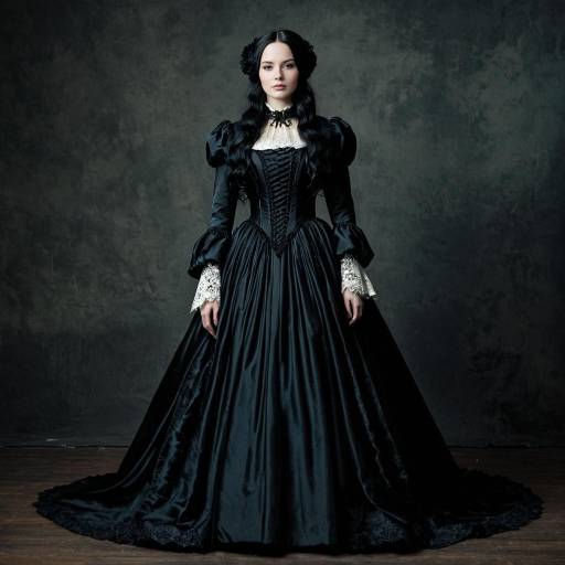 Elegant Gothic Victorian Woman in Black Dress