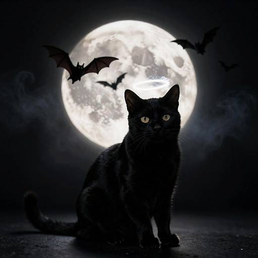 Haloed Black Cat with Smoky Moon