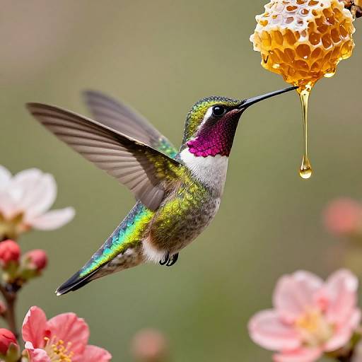 Vibrant Hummingbird with Blooming Flowers