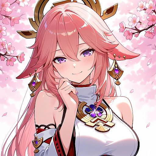 Anime Girl Yae Miko with Cherry Blossoms