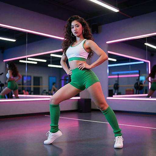 Trendy Dancer in 1980s Neon Gym