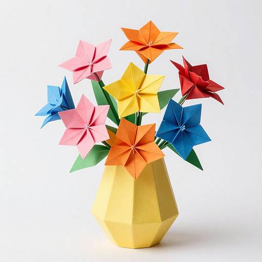 Vibrant Origami Flowers in Yellow Vase
