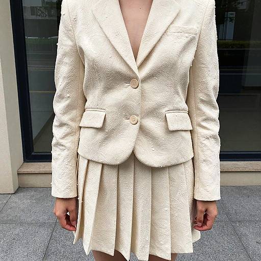 Cream Pleated Skirt Suit with Pigeoncore