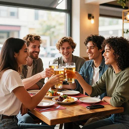 Sunlit Café Friends Toasting Golden Ale