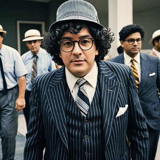 Retro Pinstripe Suit Man with Bucket Hat and Round Glasses