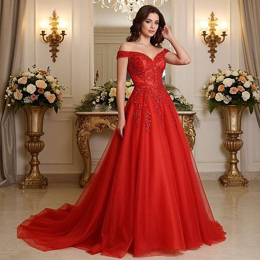 Elegant Woman in Red Prom Dress