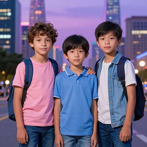 Vibrant Cityscape with Boys