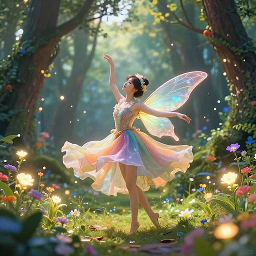 Whimsical Fairy Dancing in Enchanted Forest