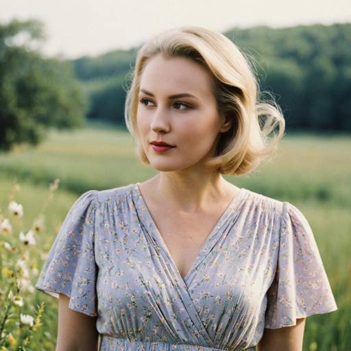Woman in Vintage Floral Dress Outdoors