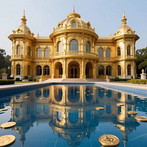 Opulent Golden Mansion with Coin Pool