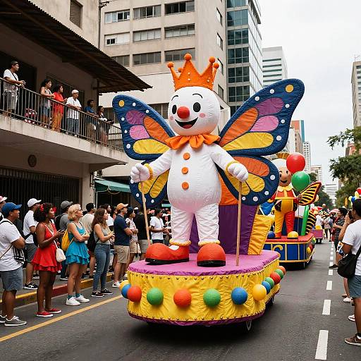 Vibrant Urban Parade with Colorful Float