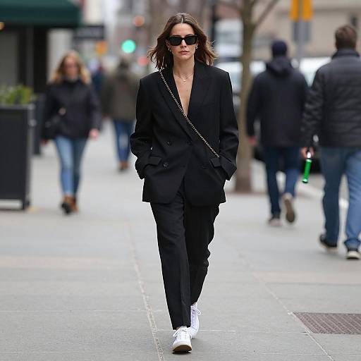 Chic Woman Walking in Urban Setting
