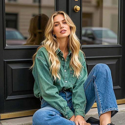 Relaxed Blonde Woman by Ornate Door
