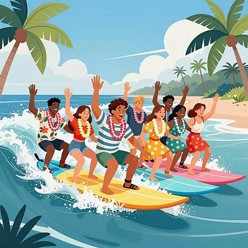 Joyful Summer Surfing Adventure Illustration