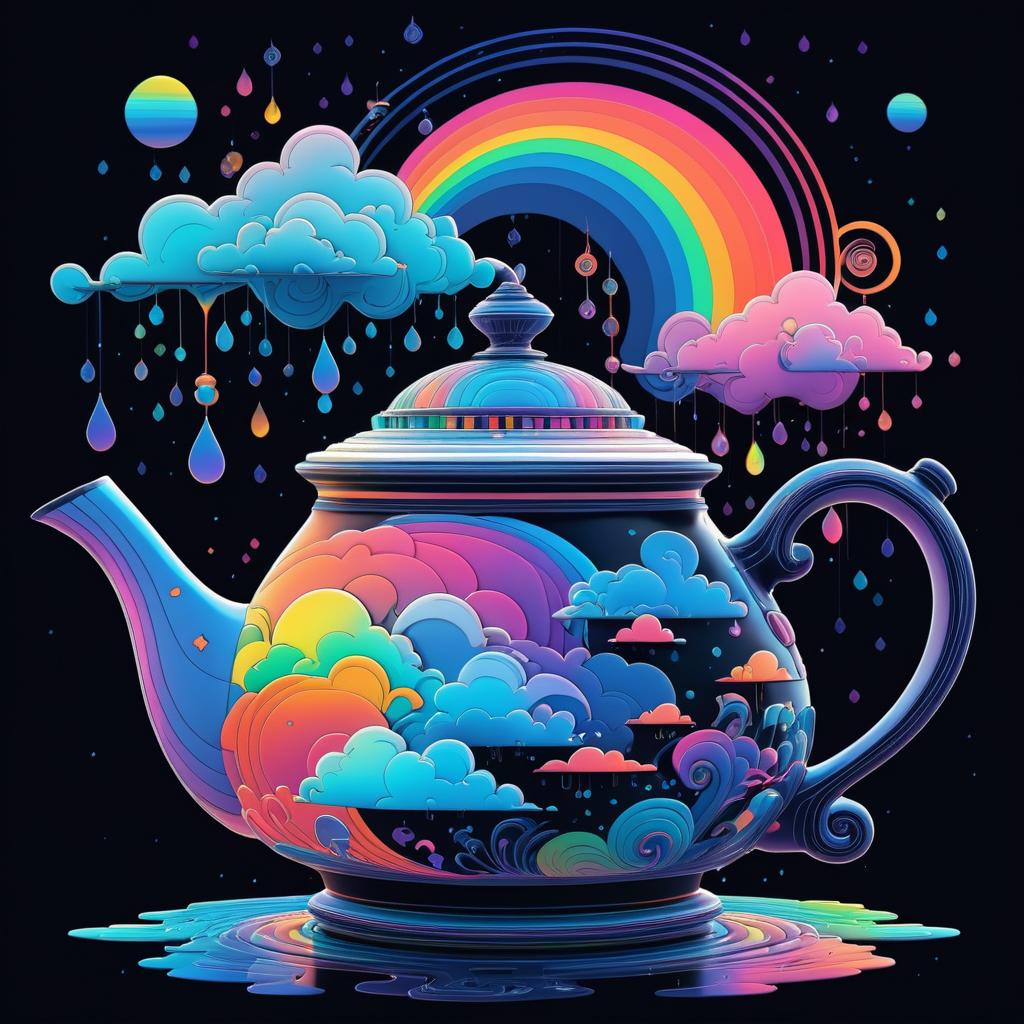 Whimsical Teapot with Rainbow Rain