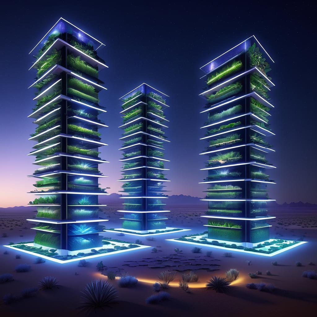 Futuristic Vertical Farms in Desert Oasis