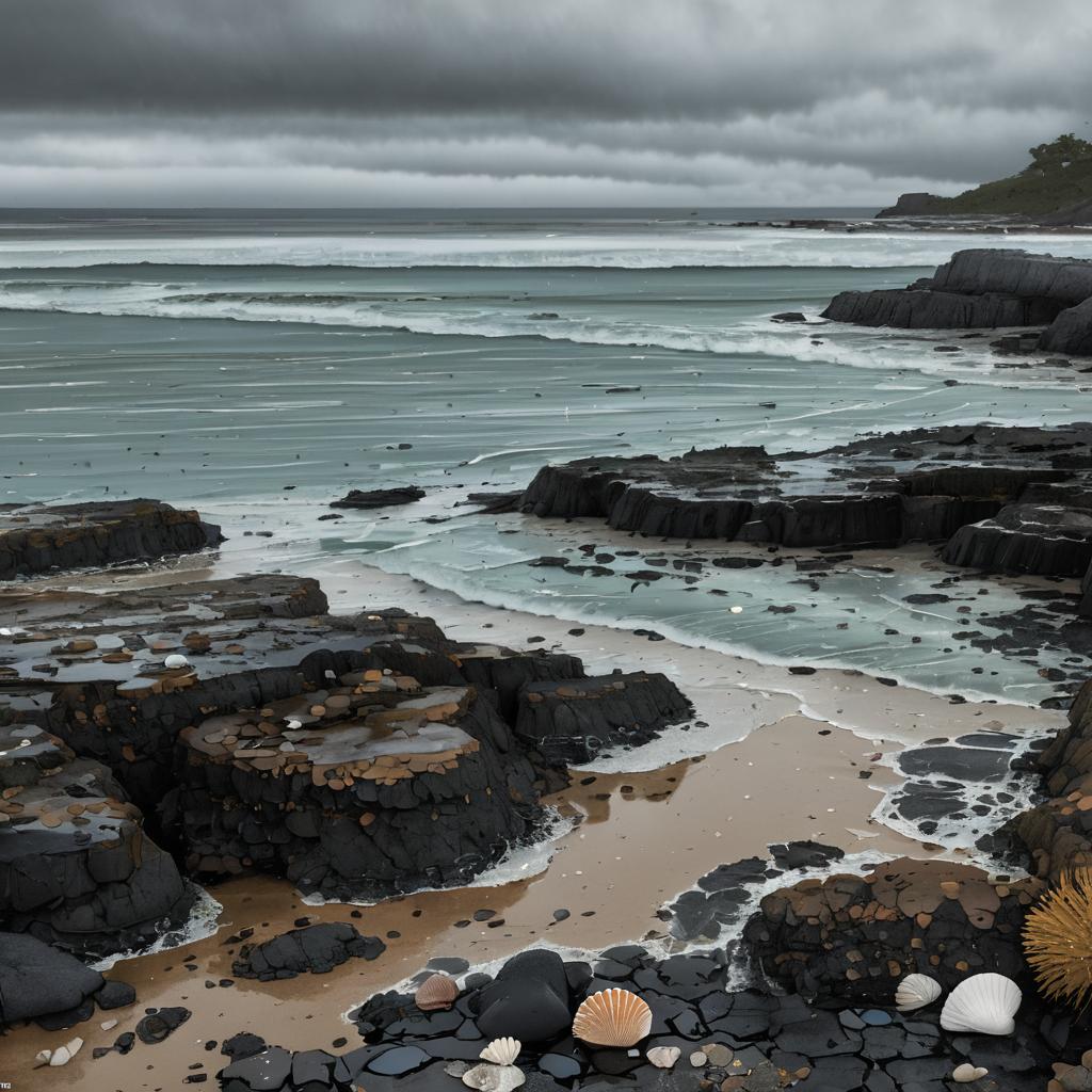 Abstract Coastal Tidepools on Rainy Afternoons