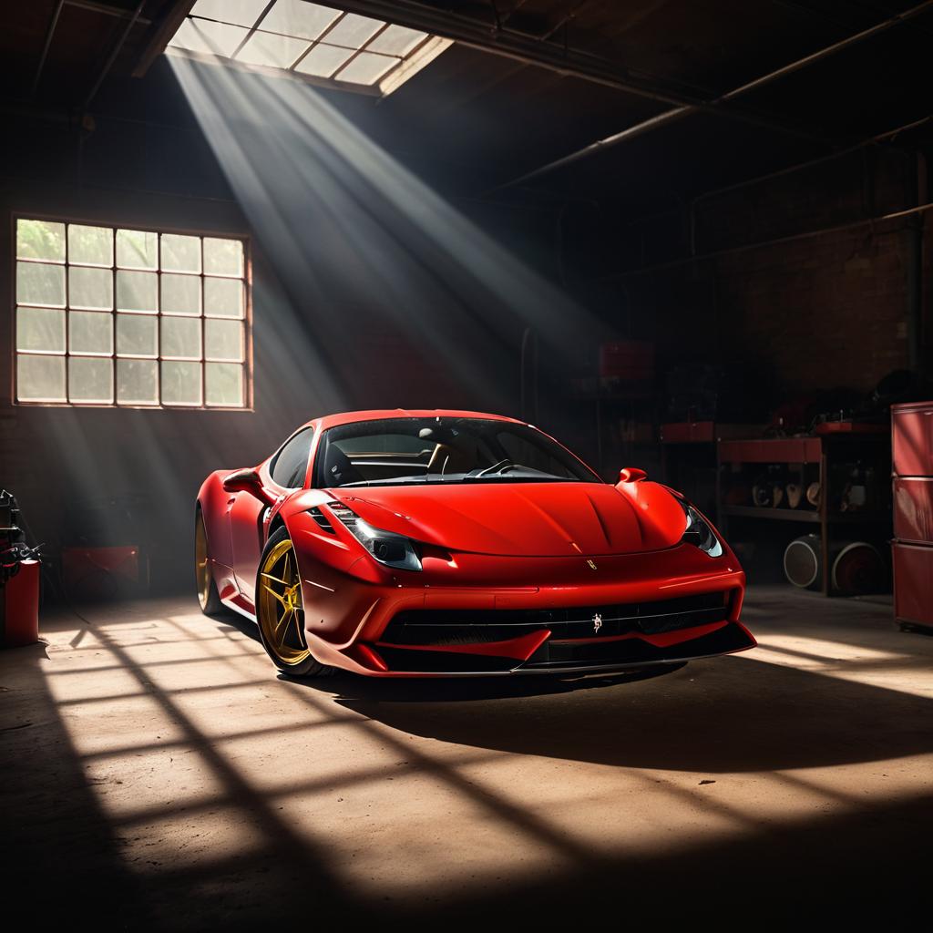 Cinematic Vintage Ferrari in Abandoned Garage