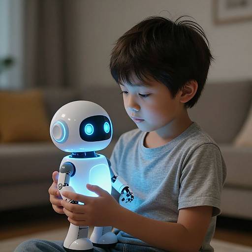 Whimsical Child with AI Robot Toy