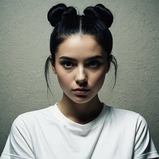 Portrait of Young Woman with Black Hair Buns