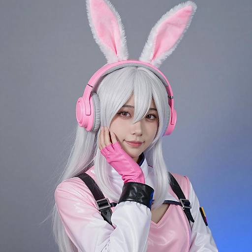 Cosplayer with Neon Pink Bunny Headset