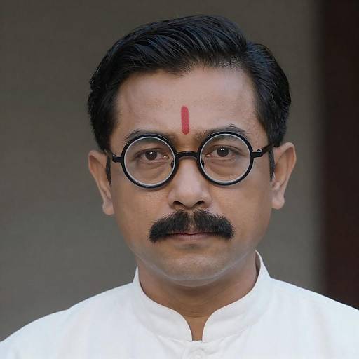 Portrait of Indian Man with Round Glasses and Red Forehead Mark