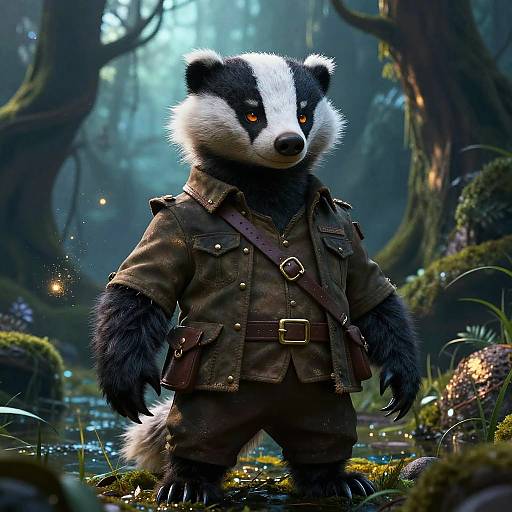 Confident Badger Scout in Enchanted Swamp