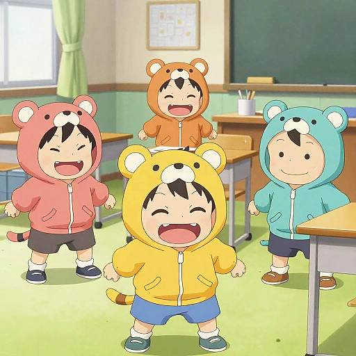 Mischievous Toddlers in Animal Hoodies