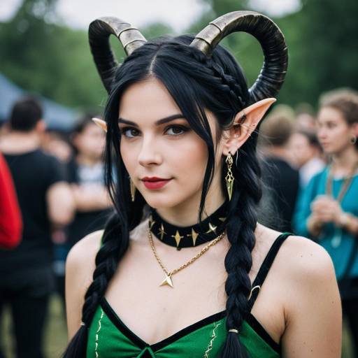 Woman in Elf Rave Costume with Horns