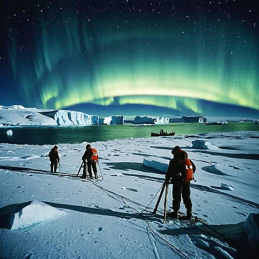 Antarctic Explorers Under Northern Lights