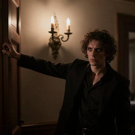 Mysterious Man in Dimly Lit Room