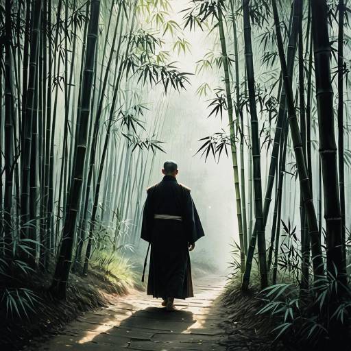 Solemn Monk in a Tranquil Bamboo Grove