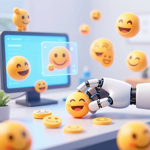 AI Robot Creating Colorful Emojis